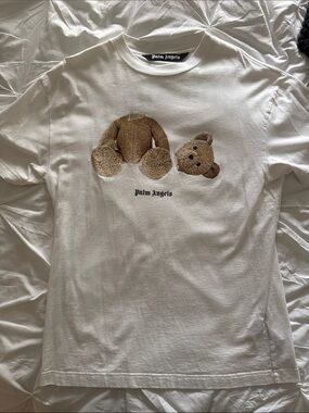 Palm Angels White Tee with Brown Teddy Graphic